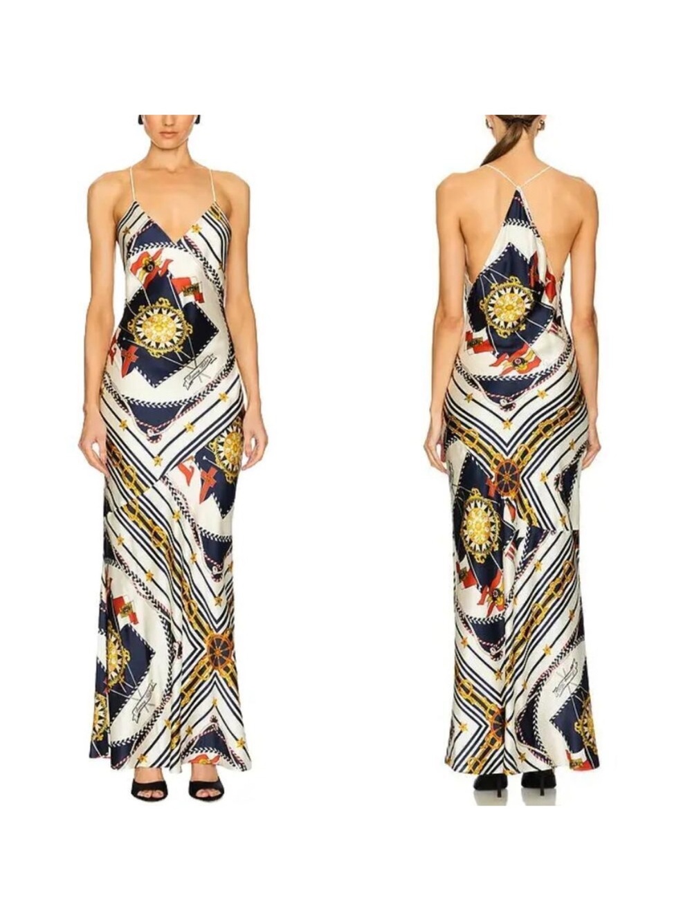 Ronny Kobo Bethie Dress Scarf Printed Silk Satin Sleeveless Maxi Multicolor XS
